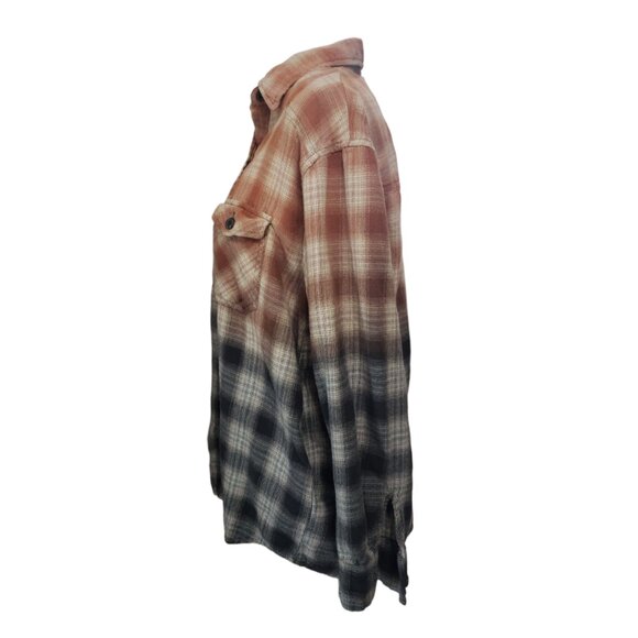 Upcycled Distressed Flannel with "Ghost on a Float" Embroidered Patch Medium - Picture 2 of 6